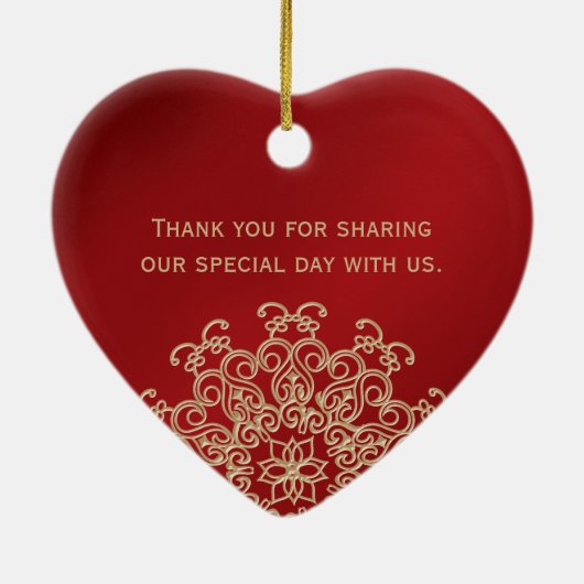 赤と金ゴールドインディアンスタイルウェディングパーティーの好意 セラミックオーナメント (裏面)