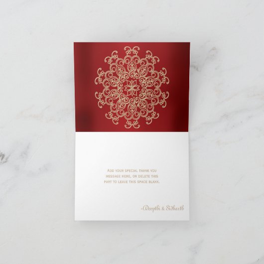 赤と金ゴールドインディアンスタイル結婚の感謝 サンキューカード (内部)
