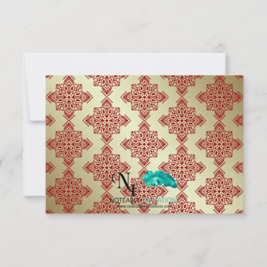 赤と金ゴールドインディアンダマスク結婚式の日付を保存 セーブザデート (裏面)