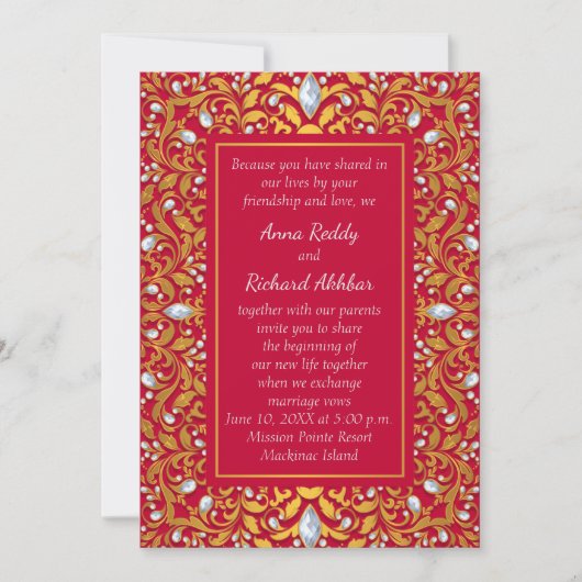 赤と金ゴールドインディアンヒンドゥー結婚式招待状 招待状 (正面)