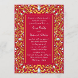 赤と金ゴールドインディアンヒンドゥー結婚式招待状 招待状