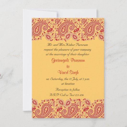 赤と金ゴールドインディアン 招待状 (正面)