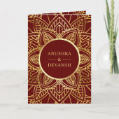 赤と金ゴールドエスニックマンダラインディアン結婚ズ 招待状 (正面)