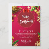 赤と金ゴールドエレガントのオーナメントメリークリスマス 招待状 (正面)