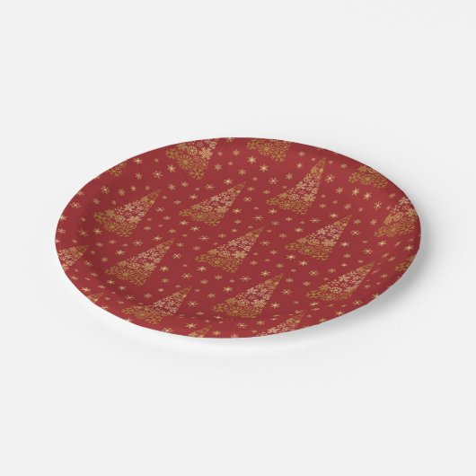 赤と金ゴールドエレガントのクリスマスツリー ペーパープレート (アングル)