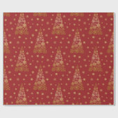 赤と金ゴールドエレガントのクリスマスツリー ラッピングペーパー (フラット)