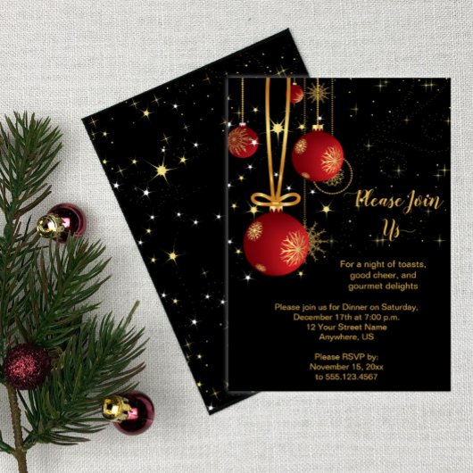 赤と金ゴールドエレガントのクリスマス(黒のパーティー) 招待状