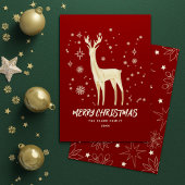 赤と金ゴールドエレガントのトナカイのメリークリスマス シーズンカード