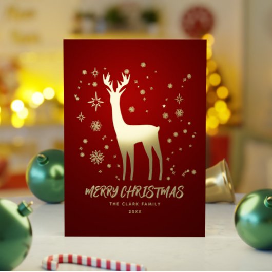 赤と金ゴールドエレガントのトナカイのメリークリスマス 箔シーズンカード