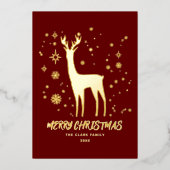 赤と金ゴールドエレガントのトナカイのメリークリスマス 箔シーズンカード (正面)