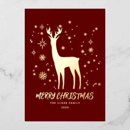 赤と金ゴールドエレガントのトナカイのメリークリスマス 箔シーズンカード (正面)