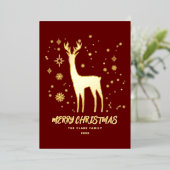 赤と金ゴールドエレガントのトナカイのメリークリスマス 箔シーズンカード (立ち正面)
