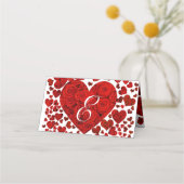 赤と金ゴールドエレガントのハートとバラ結婚の プレイスカード (裏面)