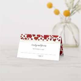 赤と金ゴールドエレガントのハートとバラ結婚の プレイスカード