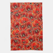 赤と金ゴールドエレガントグリッター思い出のポピーたち キッチンタオル (縦)