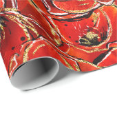 赤と金ゴールドエレガントグリッター思い出のポピーたち ラッピングペーパー (ロールコーナー)