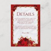 赤と金ゴールドエレガントフローラ結婚の詳細 エンクロージャーカード (正面)