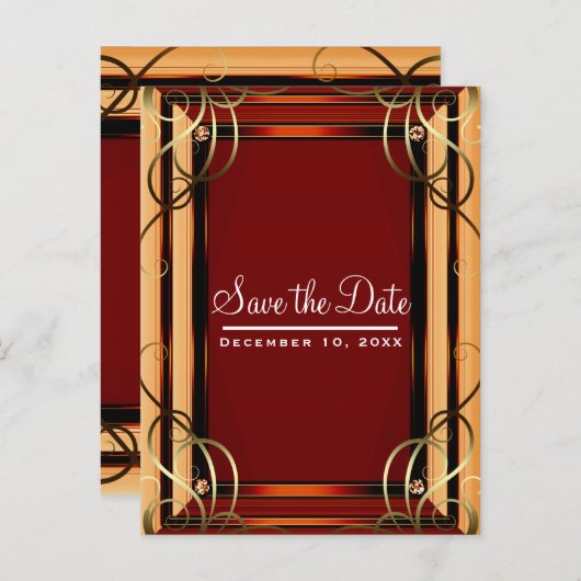 赤と金ゴールドエレガント会社企業の日付の保存 案内ポストカード (正面/裏面)