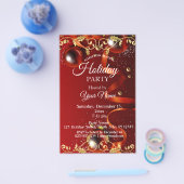 赤と金ゴールドオーナメントパーティークリスマス招待状 チラシ (シングル)