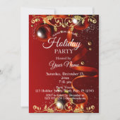 赤と金ゴールドオーナメントパーティークリスマス招待状 招待状 (正面)