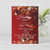 赤と金ゴールドオーナメントパーティークリスマス招待状 招待状 (スタンド正面)