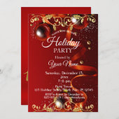 赤と金ゴールドオーナメントパーティークリスマス招待状 招待状 (正面/裏面)