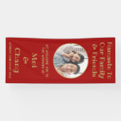 赤と金ゴールドカップルの結婚写真の歓迎 横断幕 (横)