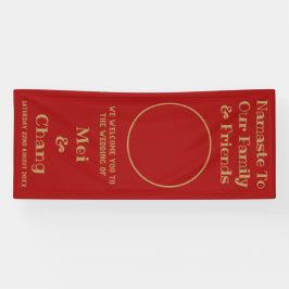 赤と金ゴールドカップルの結婚写真の歓迎 横断幕