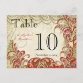 赤と金ゴールドギャツビーペイズリーピーコックテーブル番号 ポストカード (裏面)