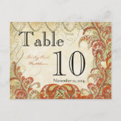 赤と金ゴールドギャツビーペイズリーピーコックテーブル番号 ポストカード (裏面)