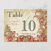 赤と金ゴールドギャツビーペイズリーピーコックテーブル番号 ポストカード (裏面)