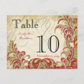 赤と金ゴールドギャツビーペイズリーピーコックテーブル番号 ポストカード (正面)