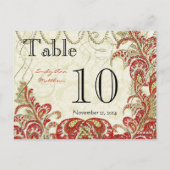 赤と金ゴールドギャツビーペイズリーピーコックテーブル番号 ポストカード (裏面)