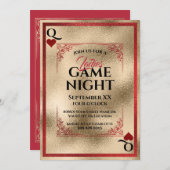 赤と金ゴールドクイーンのハートレディースゲームナイト 招待状 (正面/裏面)