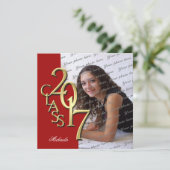 赤と金ゴールドクラス2017写真卒業 招待状 (スタンド正面)