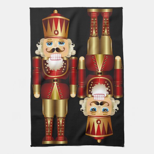 赤と金ゴールドクリスマスくるみ割りキッチンタオル キッチンタオル (縦)