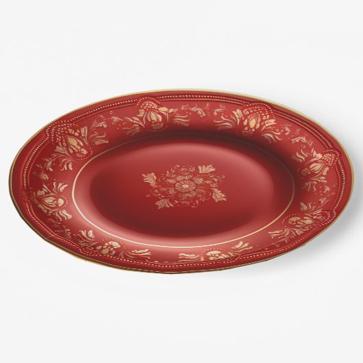 赤と金ゴールドクリスマスエレガンスディナー ペーパープレート (アングル)