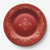 赤と金ゴールドクリスマスエレガンスディナー ペーパープレート (正面)