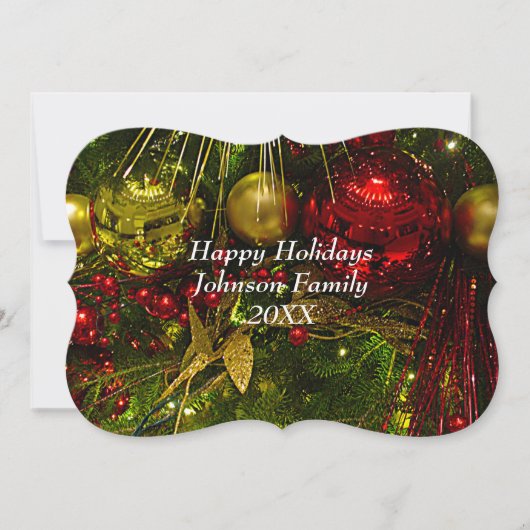 赤と金ゴールドクリスマスオーナメントクリスマスフラットカード シーズンカード (正面)