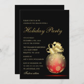 赤と金ゴールドクリスマスオーナメントホリデーパーティー 招待状 (正面/裏面)