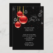赤と金ゴールドクリスマスオーナメント(黒のパーティー) 招待状 (正面/裏面)