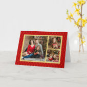 赤と金ゴールドクリスマスツリーの写真カード カード (黄色い花)