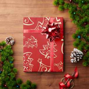 赤と金ゴールドクリスマスツリーラッピング紙 ラッピングペーパー