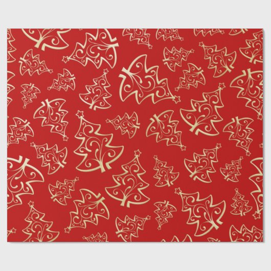 赤と金ゴールドクリスマスツリーラッピング紙 ラッピングペーパー (フラット)