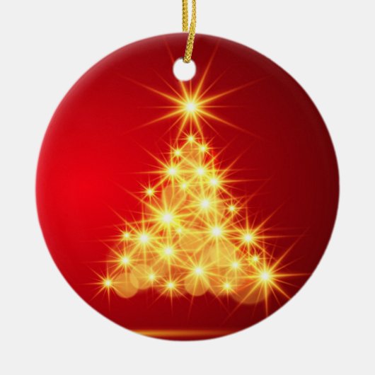 赤と金ゴールドクリスマスツリー セラミックオーナメント (正面)