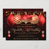 赤と金ゴールドクリスマスバウブル21st誕生日 招待状 (正面/裏面)