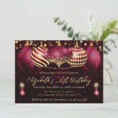 赤と金ゴールドクリスマスバウブル21st誕生日 招待状 (スタンド正面)