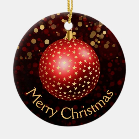 赤と金ゴールドクリスマスバウブル&《写真》ぼけ味 セラミックオーナメント (正面)