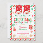 赤と金ゴールドクリスマスパジャマ誕生日パーティー 招待状 (正面)