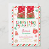 赤と金ゴールドクリスマスパジャマ誕生日パーティー 招待状 (正面)